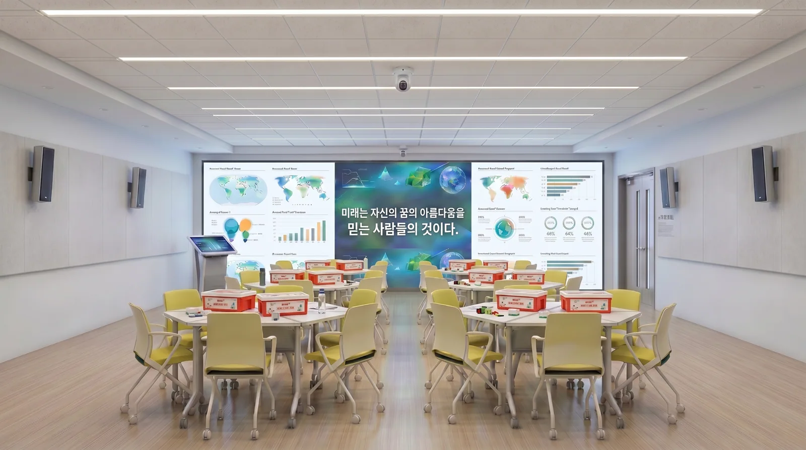 대형 디스플레이를 설치한 디지털 학습교실 구축 예시