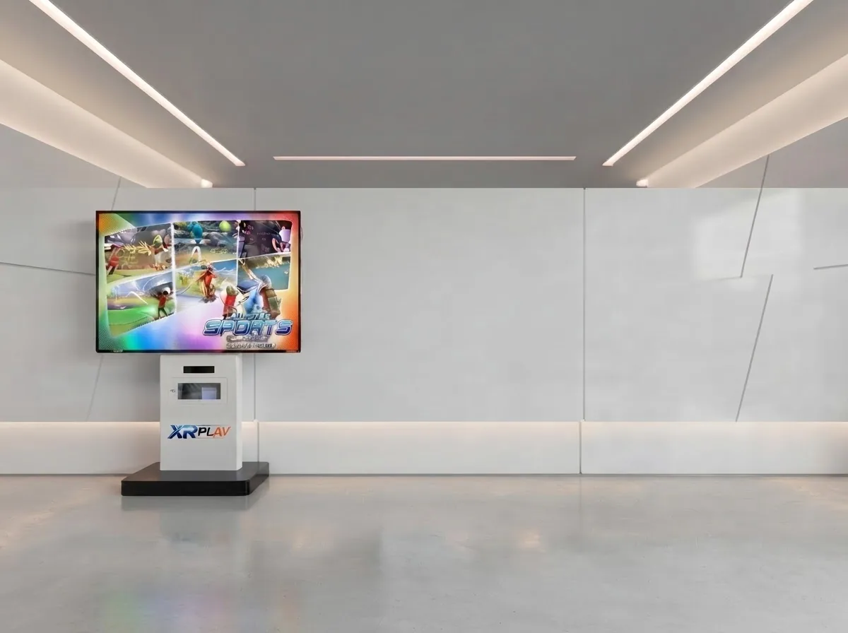 XR PLAY 키오스크와 벽면 스크린을 배치한 학교 디지털스포츠실 구축 예시